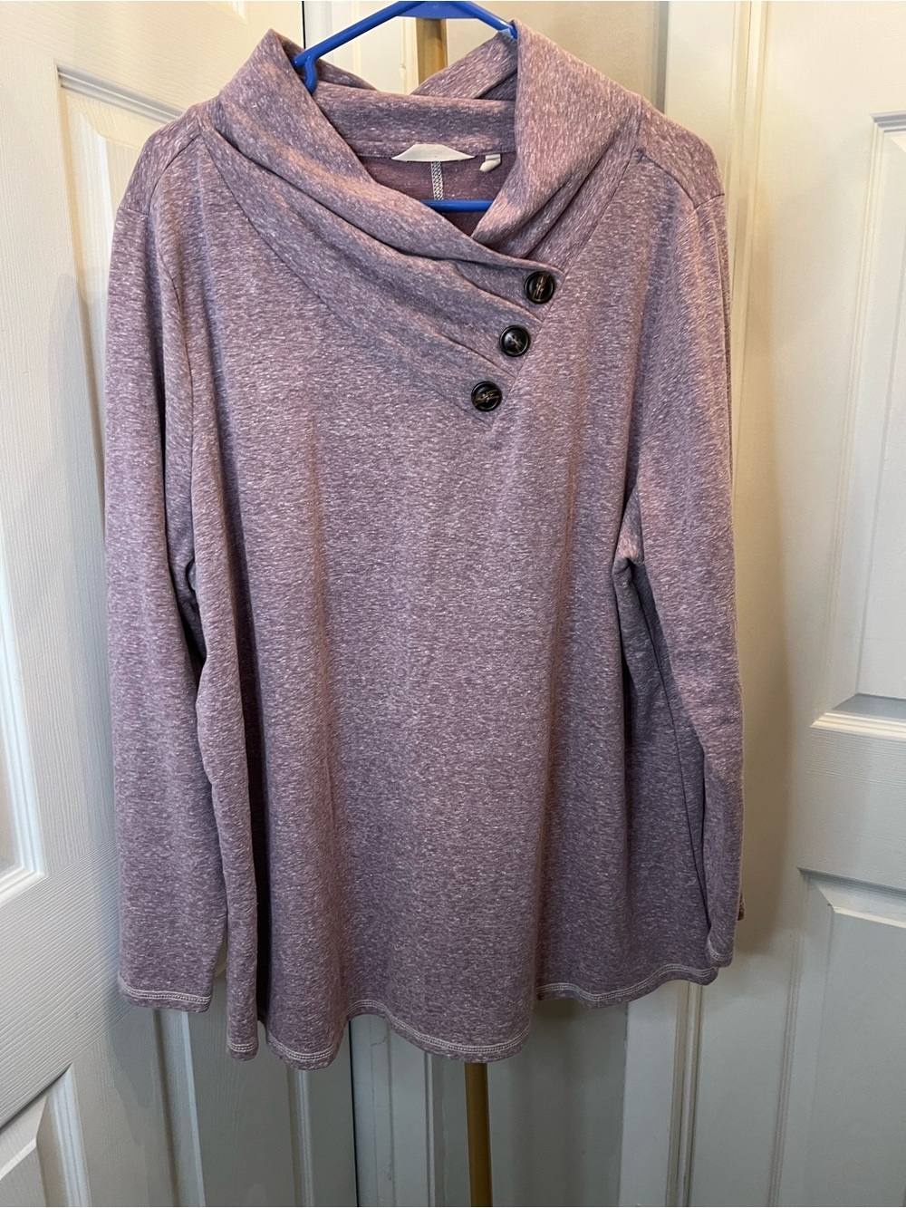Soft Surroundings Heathered Lavender Button-Cowl Turtleneck Sweater